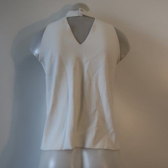 Womens Milly Ivory Mock Neck Keyhole Sleeveless Halter Knit Top S - Picture 8 of 10